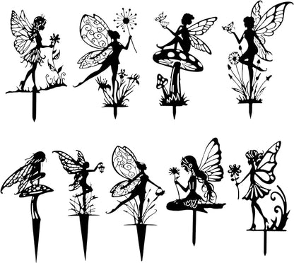Fairy Garden Decor - 9-Piece Metal Garden Statue Deals for Outdoor, Yard & Lawn - Whimsical Iron Fairy Sculptures Set (11.8 Inch) (Nine Fairies)