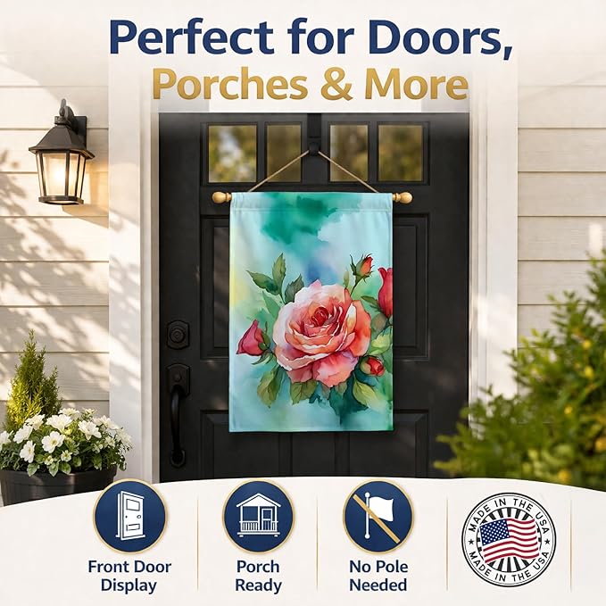 Caroline's Treasures Oklahoma Roses in Watercolor House Flag Large Porch Sleeve Pole Decorative Outside Yard Banner Artwork Wall Hanging, Polyester, House Size, Multicolor