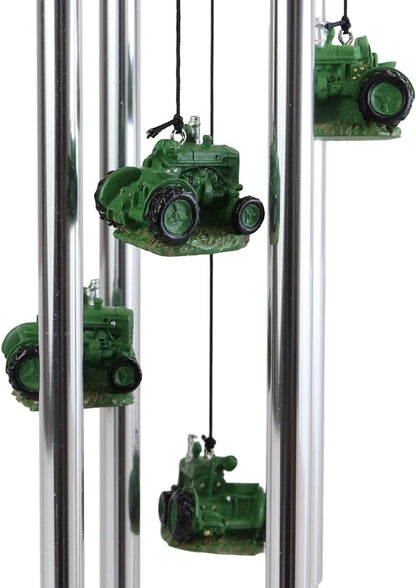 Ebros Gift Old Fashioned Vintage Country Agricultural Farm Green Tractor Model Resonant Relaxing Wind Chime Patio Garden Accent of Rustic Countryside Farming Cottage Theme