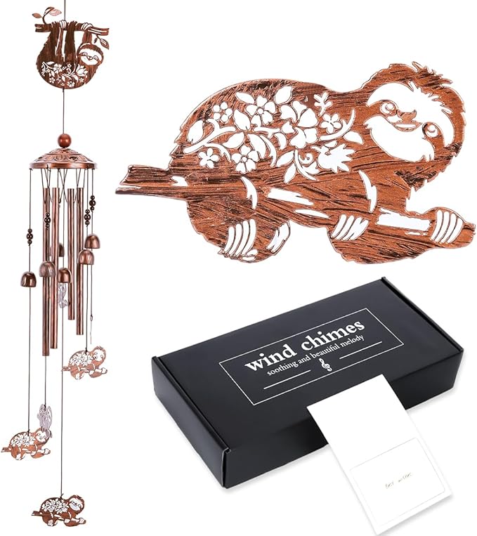 Sloth Wind Chimes for Outside - Metal Windchimes Outdoors, Sloth Gifts for Women/Men, Memorial/Birthday/Housewarming/Festival Gifts, Chimes for Garden Decor Patio Yard Outdoors