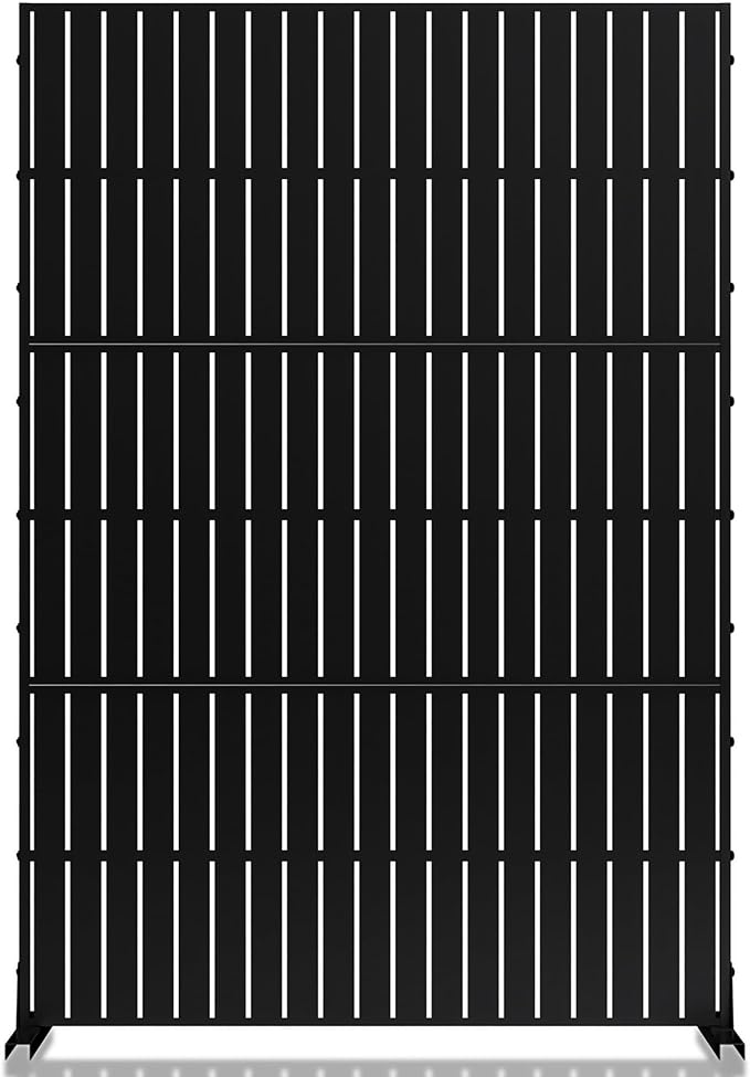 MTART Metal Privacy Screen 72" H x 47.2" Decorative Outdoor Privacy Screen Privacy Panel with Stand for Balcony Deck Patio Lawn Garden, Privacy Fence (Black-Vertical)