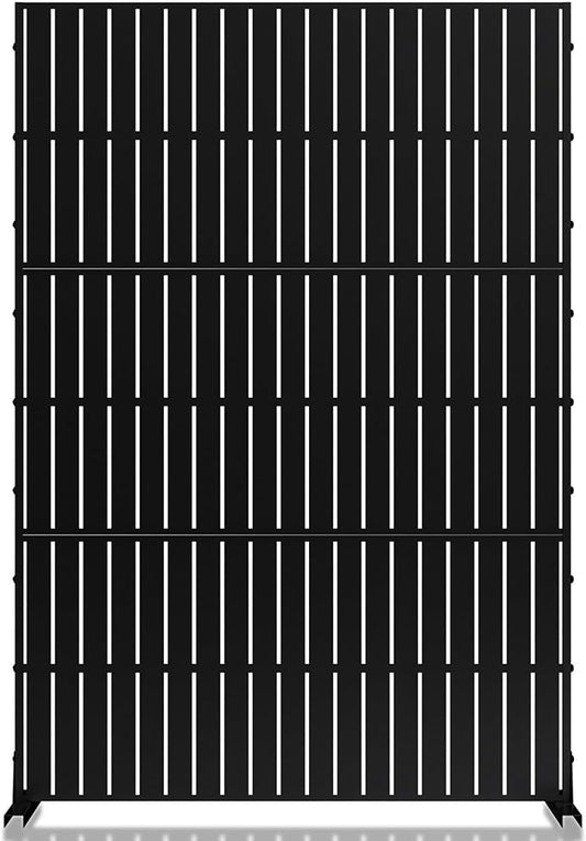 MTART Metal Privacy Screen 72" H x 47.2" Decorative Outdoor Privacy Screen Privacy Panel with Stand for Balcony Deck Patio Lawn Garden, Privacy Fence (Black-Vertical)