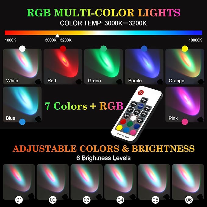 SoulBay Pond Lights with Remote, 4pcs RGB IP68 Waterproof Underwater LED Lights with 8-H Timer and Power Supply for Pond Garden Landscape Lighting for Patio, Garden, Fountain, Aquarium Decoration