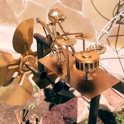 Handmade Metal Drummer Windmill, Drummer Music Figurines and Statues,Metal Art Musician Rocking Figurine Wind Mill for Garden Yard Lawn Patio (Drummer)