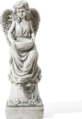 glitzhome GH50526 Angel with a Bird Bath Garden Decor Statue, 31 Inch, Antique Beige