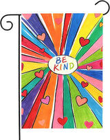 Be Kind Garden Flag Colorful Positive Message Outdoor Yard Flags Rainbow Heart Art House Banner for Teachers Schools Classrooms Front Porch Patio Community Welcome Kindness Decor 12x18 Inch