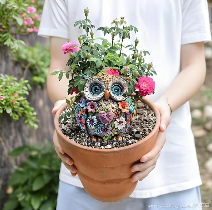 Garden Stake Decor, Acrylic 2D Flat Cute Animal Statue, Fairy Sculptures Ornament Indoor Outdoor Yard Lawn Pot Plant Decorative Accessories (Bohemian owl)
