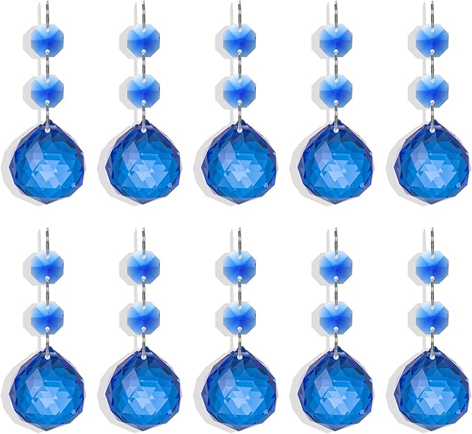 Pack of 10 Blue Crystal Ball Prism 30mm Suncatcher Chandelier Prisms Part Decor Rainbow Maker