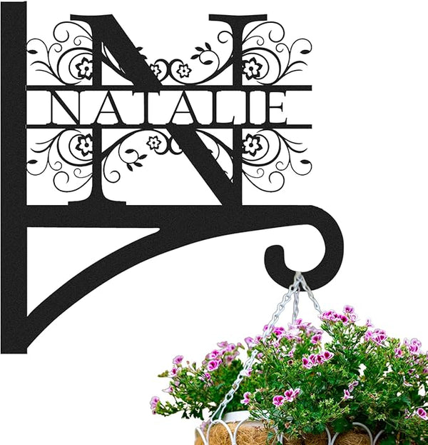 Custom Family Name Hanging Bracket Indoor and Outdoor | Personalized Initials Flower Hangers Gifts for Mother | Customizable 10 Inch Metal Plant Hanger | Plant Hook for Bird Feeder Wind Chime