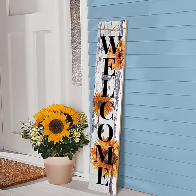 Sunflower Welcome Porch Sign Decor Summer Wooden Hanging Sign Door Porch Standing Decorative Signs Plaques for Front Door Farmhouse Outdoor Indoor Welcome Sign Wall Craft Decor 47.2"H