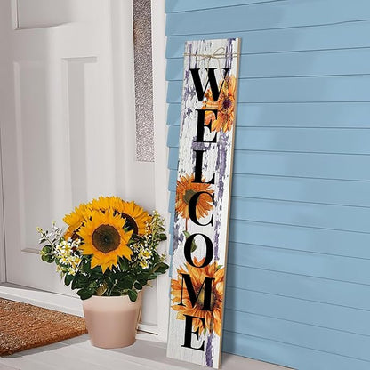 Sunflower Welcome Porch Sign Decor Summer Wooden Hanging Sign Door Porch Standing Decorative Signs Plaques for Front Door Farmhouse Outdoor Indoor Welcome Sign Wall Craft Decor 47.2"H
