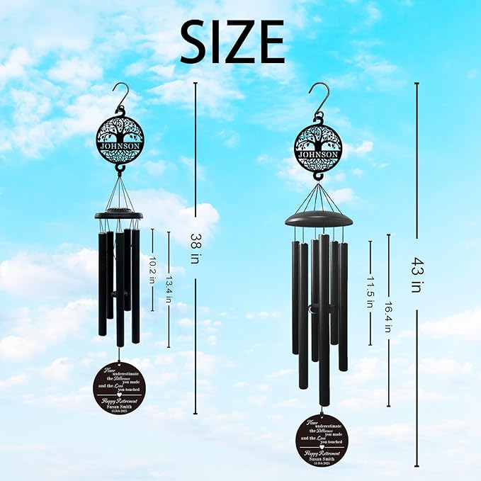 Personalized Retirement Wind Chimes, Custom Retirement Gifts, Personalized Tree of Life Wind Chime with Name