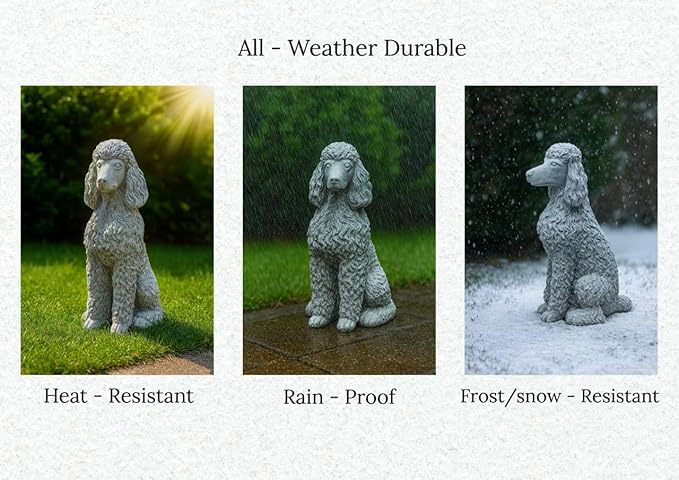 Poodle Concrete Statue Outdoor Dog Garden Figure Pet Memorial Stone Cement Sympathy Gift Yard Sitting Puppy Sculpture Pets Lovers Gift Patio Decoration