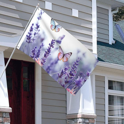Lavender Flower Background with Butterflies Flag 3x5 Ft Outdoor Flags Double Sided Garden Flag Funny Outside Yard Flag Party Banner for Wall Art Hanging Poster Indoor Outdoor Decoration