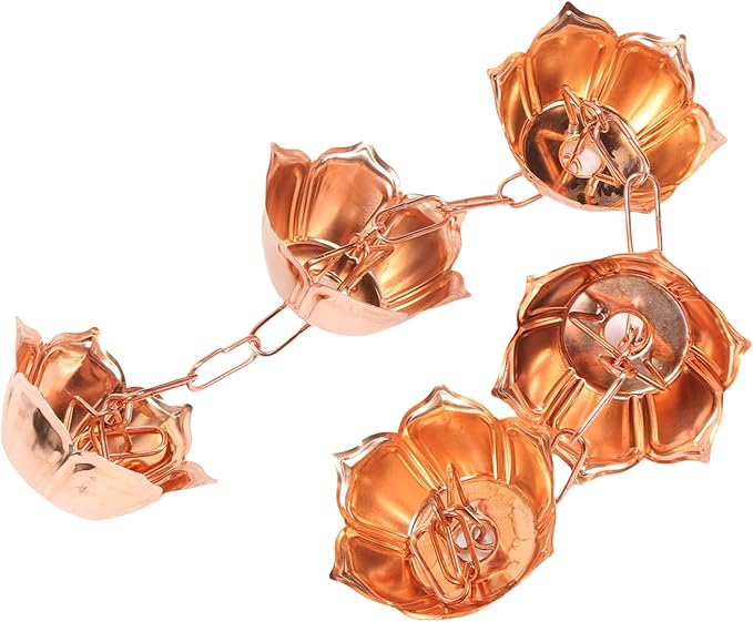 Hanging Rain Chain Copper 1m Elegant Weatherproof Garden Decoration with Floral Cups - Efficient Water Management, Expandable Design, Ideal for Yard and Temple (Flower Shaped)