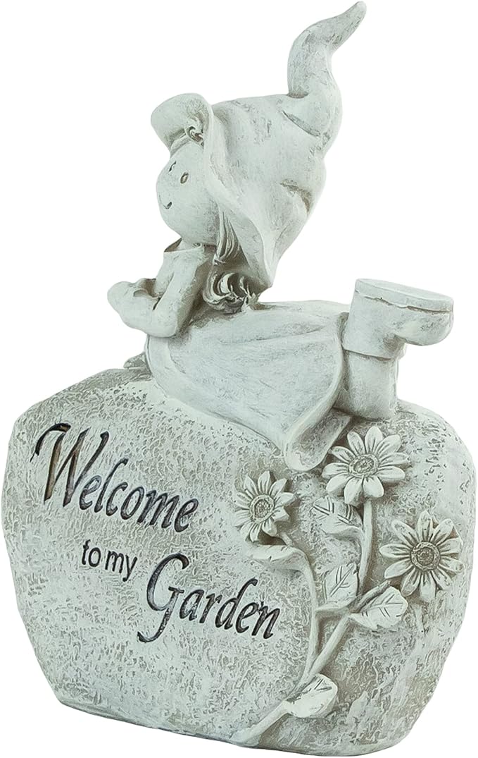 Northlight 7.5" Girl Laying on Rock Welcome to My Garden Outdoor Garden Statue
