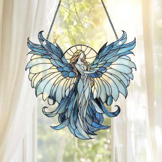 Guardian Angel Suncatcher Spiritual Religious Ornament Acrylic Stained Glass Effect Window Hanging Art Garden Decor Mom Mothers Day Decoration Gifts for Girlfriend Wife Women Teacher