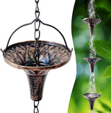 Rain Chains for Outside, 8.6FT Gutter Chain with 12 Funnel Cups Rain Catcher Chain Replacement Downspout for Gutters Eaves Drainage Decor, Copper