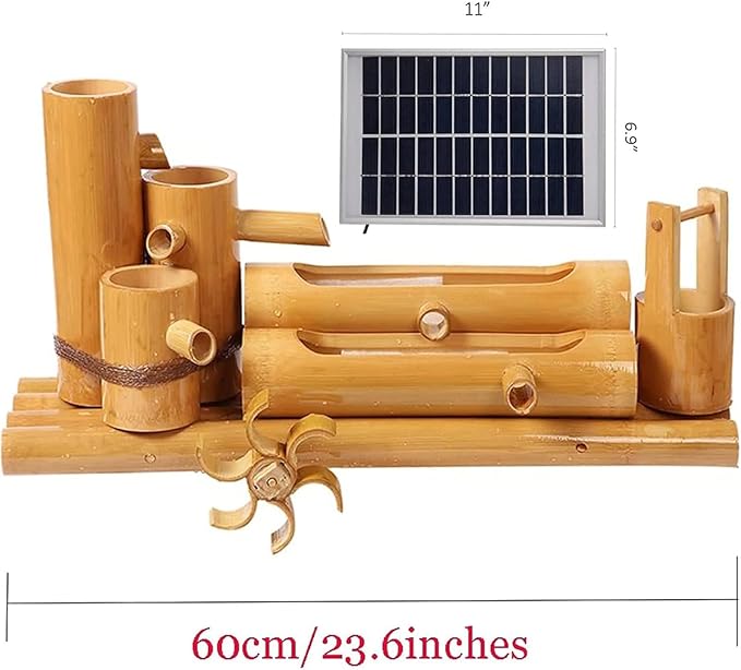Solar Water Fountain, Outdoor Water Fountain with Water Pump, Feng Shui Zen Bamboo Fountain, Japanese Garden Decoration, for Bird Bath, Pond, Fish Tank