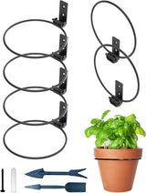 NACETURE Flower Pot Holder Ring for Wall Mount Foldable – Heavy Duty Round Metal Planter Hooks Hangers - Fence Pot Plant Holders Hanging Bracket for Outdoor Indoor (6 Inch 6 Pack)