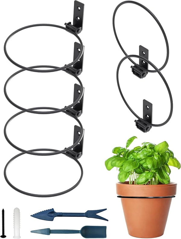 NACETURE Flower Pot Holder Ring for Wall Mount Foldable – Heavy Duty Round Metal Planter Hooks Hangers - Fence Pot Plant Holders Hanging Bracket for Outdoor Indoor (6 Inch 6 Pack)