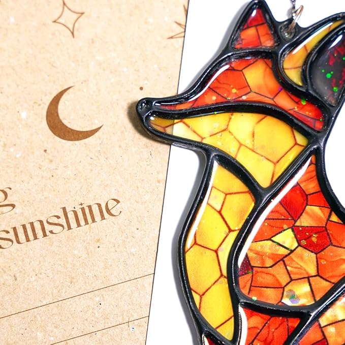 Fox Handmade Resin Suncatchers, Artisan Boho Sun Catcher Stained Glass Effect Window Hanging Garden Decor, Gift for Mother's Day Mom Grandma Wife Women