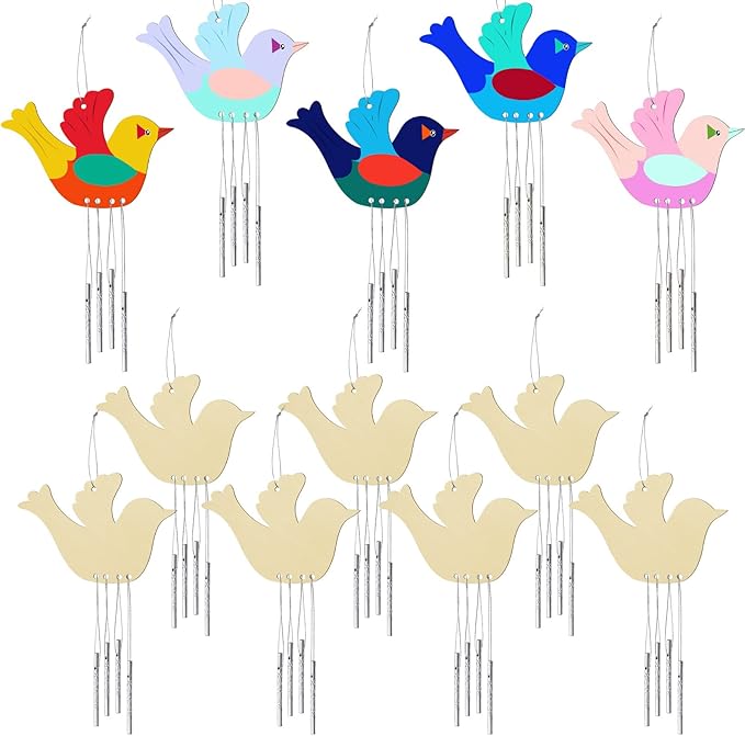 Taiyin 16 Set Bird Wooden Wind Chime Craft Kit for Kids DIY Make Your Own Wind Chimes Decorative Wooden Hanging for Classroom Outdoor Garden Patio Balcony Arts Crafts Supplies