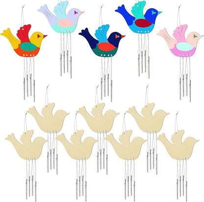 Taiyin 16 Set Bird Wooden Wind Chime Craft Kit for Kids DIY Make Your Own Wind Chimes Decorative Wooden Hanging for Classroom Outdoor Garden Patio Balcony Arts Crafts Supplies