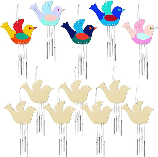 Taiyin 16 Set Bird Wooden Wind Chime Craft Kit for Kids DIY Make Your Own Wind Chimes Decorative Wooden Hanging for Classroom Outdoor Garden Patio Balcony Arts Crafts Supplies