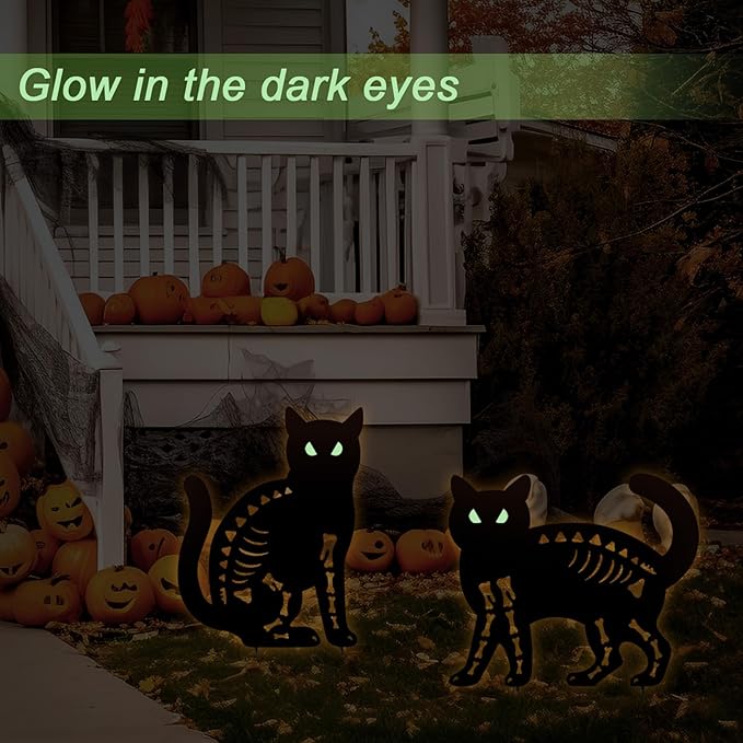 Halloween Decorations Outdoor,2 Pack Spooky Metal Black Cat Garden Stake,Outdoor Halloween Decorations
