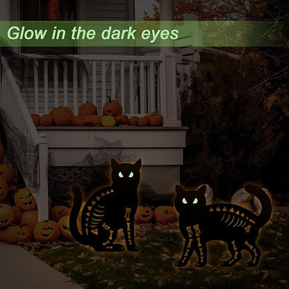 Halloween Decorations Outdoor,2 Pack Spooky Metal Black Cat Garden Stake,Outdoor Halloween Decorations