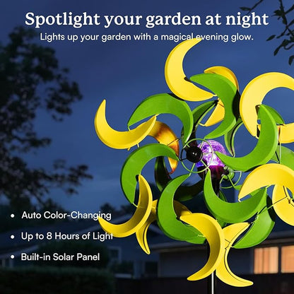 87" Wind Spinner Outdoor with Solar Light, Large Metal Wind Sculptures Spinners, Windmill for Garden Yard Patio Lawn Decor-Verdant Moon (23" W x 87" H)