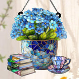 Jesuspirit - Window Hanging Suncatcher – Crystal Clear Acrylic & Wood Sun Catcher for Home Decor, for Women (Forget-Me-Not, Books, and Tea, 8 Inches)