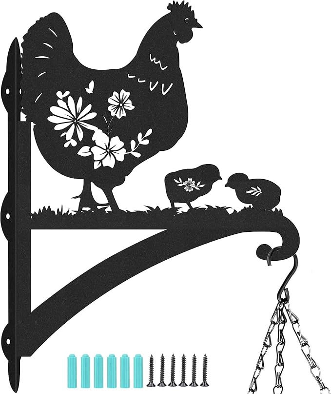 Plant Hangers Outdoor Metal - Hen & Chicks Wall Mounted Hanging Plant Bracket Flower Pot Hangers Outside Plant Hanger Bracket Chicken Decor Hanging Plant Wall Mount Bird Feeder Wind Chimes
