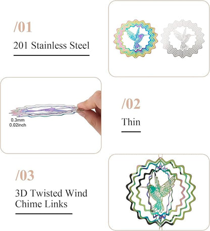 Bird Wind Spinners Outdoor 3D Stainless Steel Wind Sculpture Spinner for Garden Outside Hanging Decor Gradient Twisted Winds Chimes for Christmas Yarn Home Party Decor 2Pcs