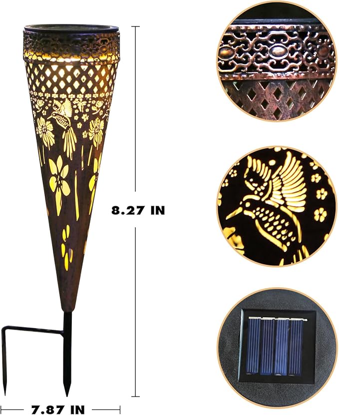 Hummingbird 2 Pack Solar Pathway Lights Metal Yard Garden Light Street Outdoor Landscape Lights Solar Powered Patio Walkway Path Sidewalk Outside Waterproof Lawn Decor Gift Mother Grandmom
