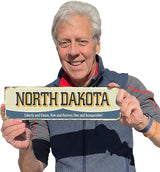 SmartSign 4 x 14 inch North Dakota State Vintage Metal Sign “Liberty And Union”, 40 mil Rustproof Aluminum with Clear Overcoat, Retro Wall Décor, Multicolor, Made in USA