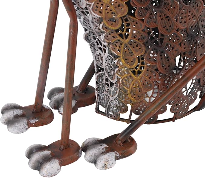 Tefola Garden Decor, Dog Statue Iron Retro Waterproof Vivid Shape Garden Decoration with Solar Powered LED Light for Courtyard