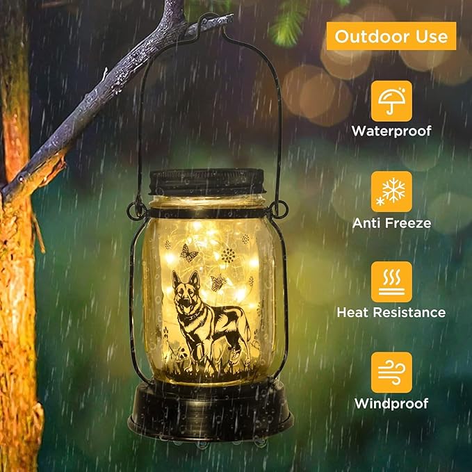 German Shepherd Gifts for Women/Men, German Shepherd Solar Lanterns Dog Mom Birthday, Dog Lovers Lantern, Pet loss Pet Memorial Lights, Solar Garden Decoration Outside for Yard, Patio,Backyard,Porch