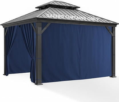 Gazebo Universal Replacement Privacy Curtains - 10'Wx12'Lx7'H Gazebo Curtains Outdoor Waterproof, 4 Panels Sidewall Drapes with Zipper for Patio Pergola Garden Backyard, Navy