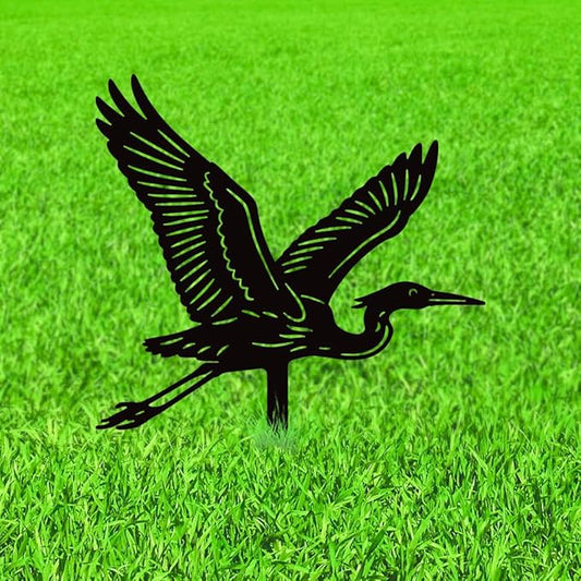 WADORN Flying Egret Metal Decorative Garden Stakes, Black Heron Outdoor Statues Silhouette Funny Bird Wildlife Lover Gifts Stakes Ornaments for All Season Yard Art Garden Patio Backyard Lawn Decor