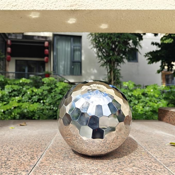 304 Stainless Steel Gazing Ball Sculptures Diamond Ball Decoration Mirror Hollow Decor Ball Reflective Garden Sphere Hollow Metal Ball Ornament Statues Gazing Globe for Home Garden (8 inch)