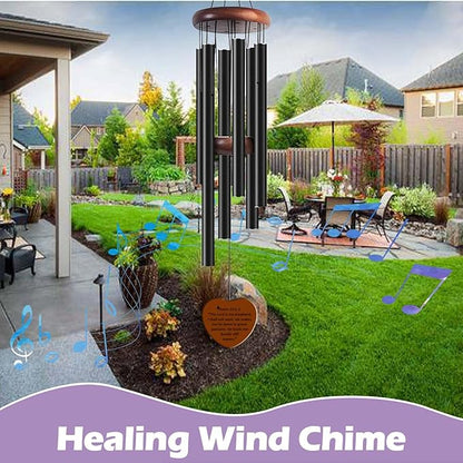 Healing Wind Chimes for Garden, 6 Tubes, Large Outdoor Chime with Psalm 23 Scripture Plaque, Black Metal and Wood