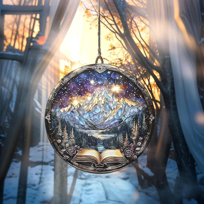 Fantasy Book Acrylic Suncatcher, Bookish Suncatchers for Window Hanging Ornament, Art Garden Decor for Book Lover Reader Bookworm, Gifts for Mother's Day, Mom, Grandma, Wife, Women, Nana