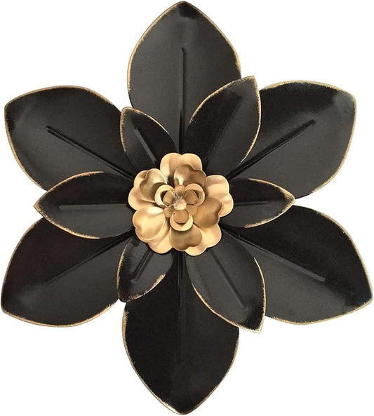 Metal Flower Wall Art Decor, 10“ Rustic Modern Floral Sculpture, Distressed Iron Wall Hanging Home Decoration Accent Artworks for Indoor Kitchen Bedroom Living Room Office Outdoor Garden Patio