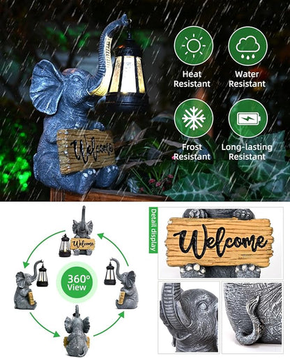 KVR Solar Elephant Garden Lights, Outdoor Welcome Statue Decor for Patio Yard, Birthday Gift for Women Mom Grandma (2026 New Gift Ready) (Black)