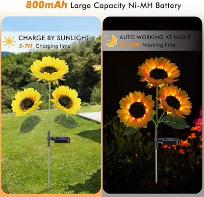 Meagoo Solar Sunflower Lights, 800mA Solar Garden Light with Real Looking Flowers Outdoor Waterproof Solar Stake Lights for Back Yard, Flower Bed, Pathway, Patio, Porch, Fall Decoration (6 Pack)