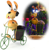 Dog Solar Lights Outdoor Cycling Plant Stand,Yard Art Metal Dog Statues,Outdoor Funny Statue for Garden Decor Yard Lawn Ornaments
