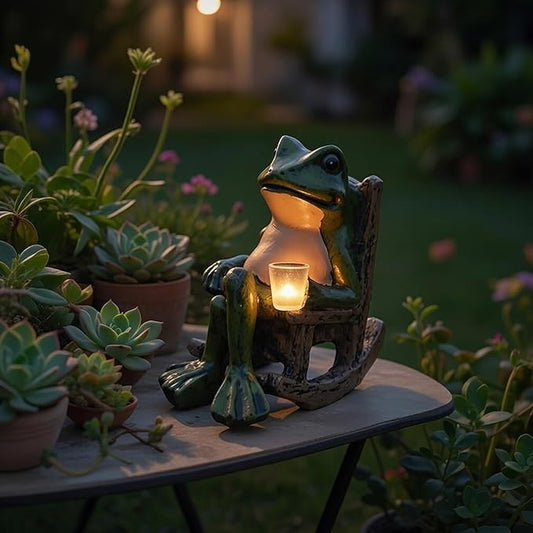 Solar Garden Statues Outdoor Decor,Frog Figurine Solar Lights, Waterproof Solar Lantern for Balcony Patio Porch Lawn Yard Ornament Art - Gift Ideas for Gardening Grandma Women 3.94"x3.54"x2.36"