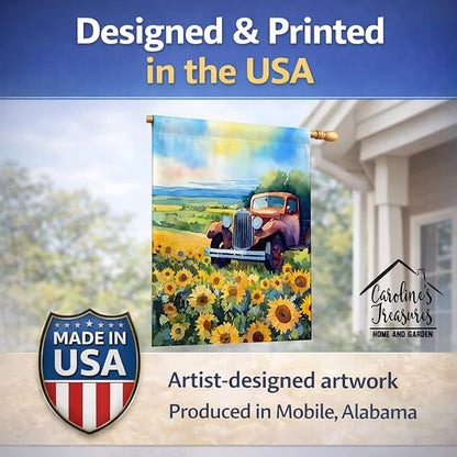 Caroline's Treasures Kansas Sunflowers in Watercolor House Flag Large Porch Sleeve Pole Decorative Outside Yard Banner Artwork Wall Hanging, Polyester, House Size, Multicolor